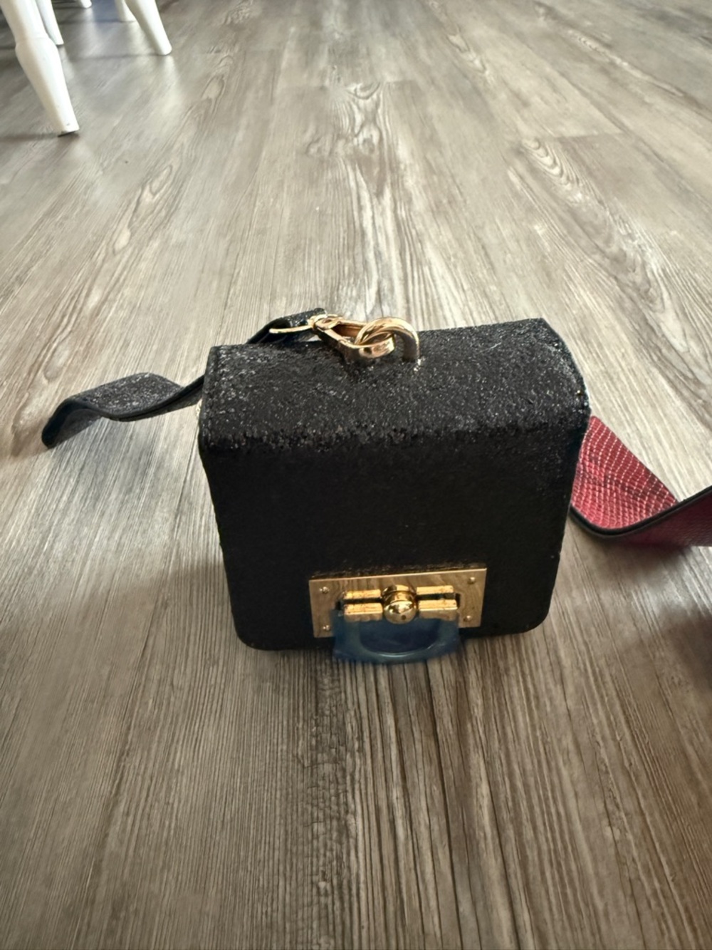 Black Glitter Box Crossbody Bag with Gold Hardware